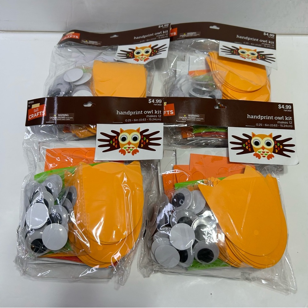 Craft Handprint Owl Kit for Kids foam craft lot of 4 packs total 48 owls Orange